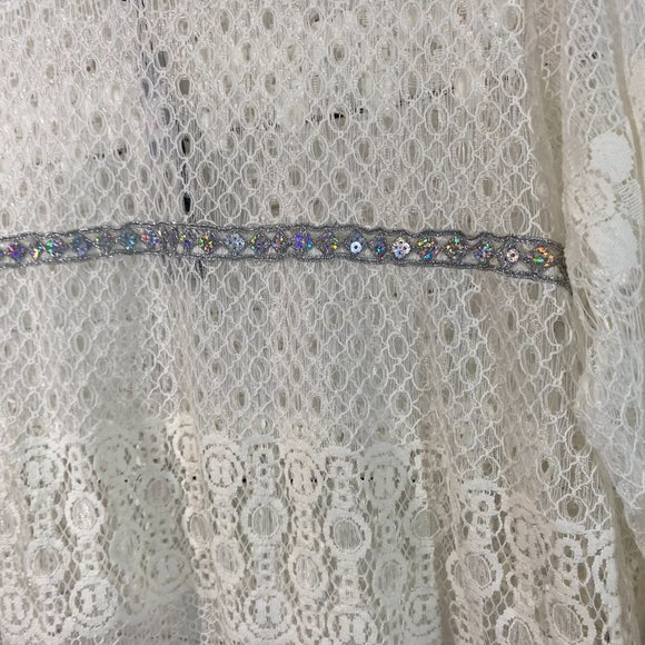 Arrianna by Howard's Ivory Sheer Lace Long Sleeve Top Women's Size Small Medium - Picture 8 of 11